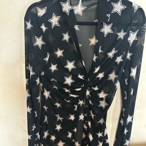 Free People Black Sheer Top with White Stars